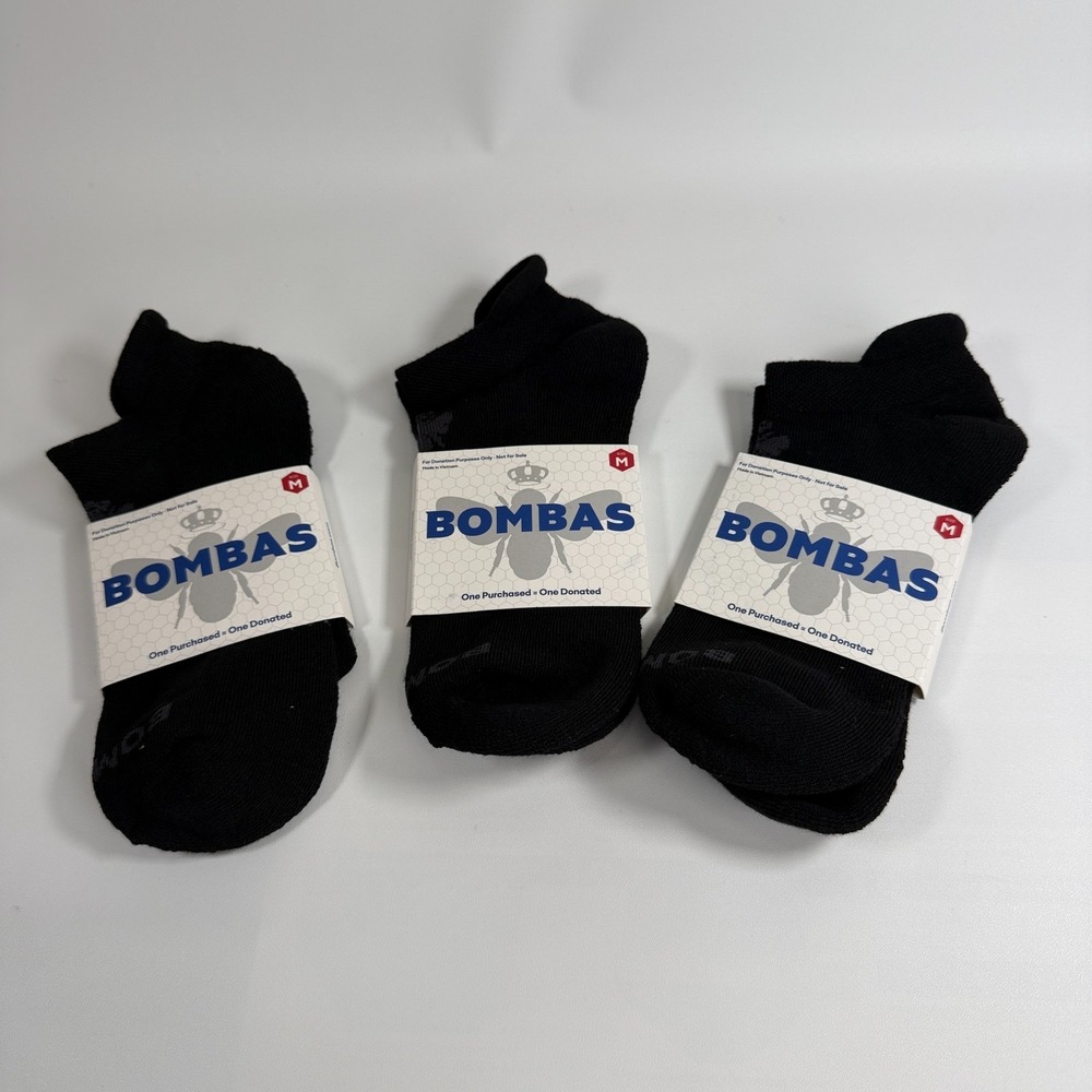 Bombas Cushion No Show Ankle Socks Lot of 3 Pack Medium M Black Honeycomb Arch